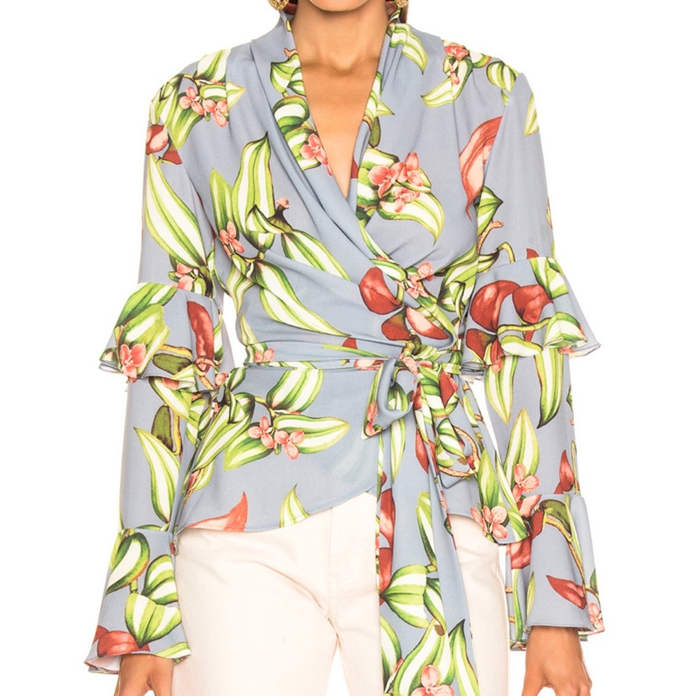 PatBO Zebrina Wrap Top Size XS in Blue